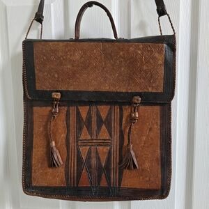 Vintage African leather exterior tote